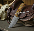Cowboy Belt Knife 8" Damascus Blade with Pine-Cone Handle cskforged