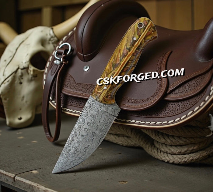 Cowboy Belt Knife 8" Damascus Blade with Pine-Cone Handle cskforged