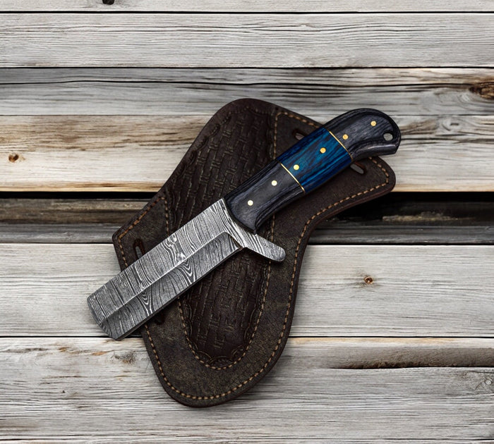 CowBoy Bull Cutter Knife Forged Damascus Steel Knife With Leather Sheath cskforged