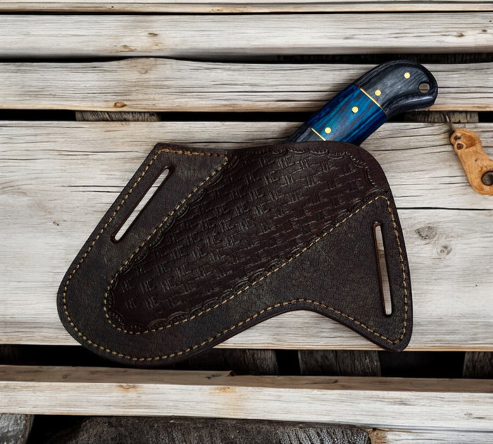 CowBoy Bull Cutter Knife Forged Damascus Steel Knife With Leather Sheath cskforged