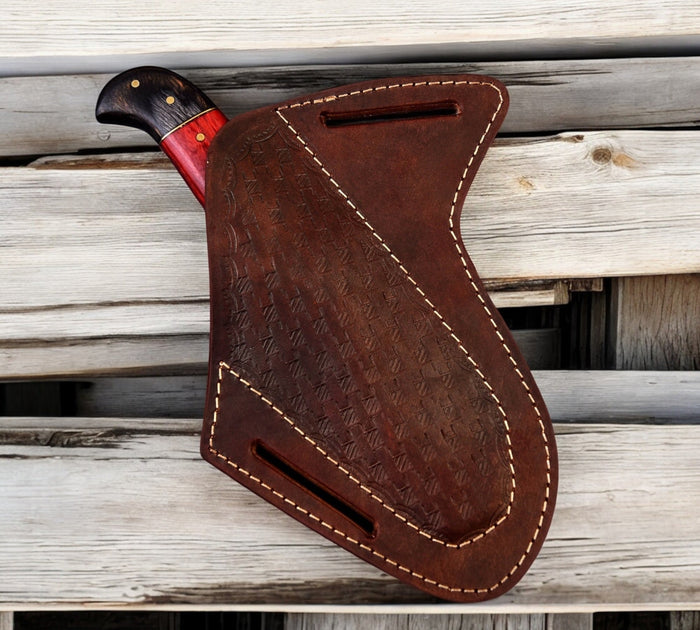 CowBoy Bull Cutter Knife Forged Damascus Steel Knife With Leather Sheath cskforged