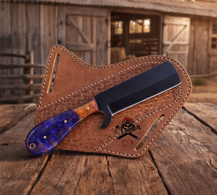 Cowboy Knife – 1095 Steel Bullcutter with Resin Handle & Pancake Sheath cskforged