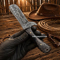 Cowboy Knife Damascus Bullcutter Buffalo Horn Hunting Knife Pancake Sheath cskforged