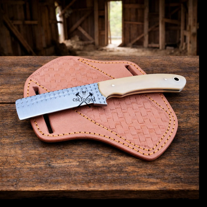 Cowboy Knife Rasp Steel Blade Bone Handle with Pancake Sheath cskforged