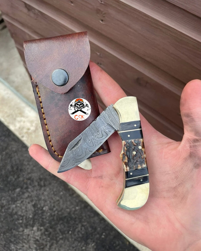 Cowboy Pocket Knife – Handmade Damascus Blade cskforged
