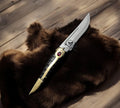 Crimson Rose Fang – Custom Curved Blade Knife with Red Gemstone & Leather Sheath cskforged