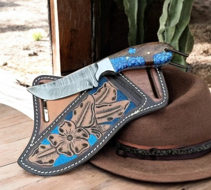 Cross Draw Sheath Hunting Knife With Damascus & Resin Handle cskforged