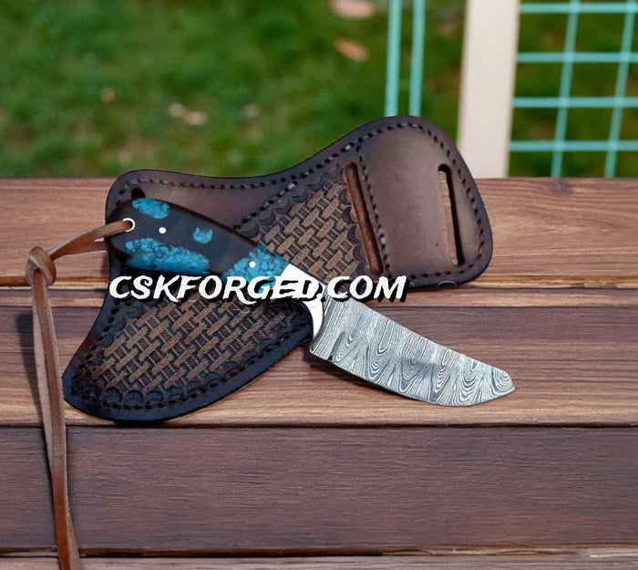 CROSS DRAW SHEATH WITH DAMASCUS KNIFE & RESIN HANDLE cskforged