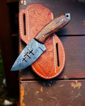 Cross Wirecut Blade – Damascus Steel & Rose Wood Handle cskforged