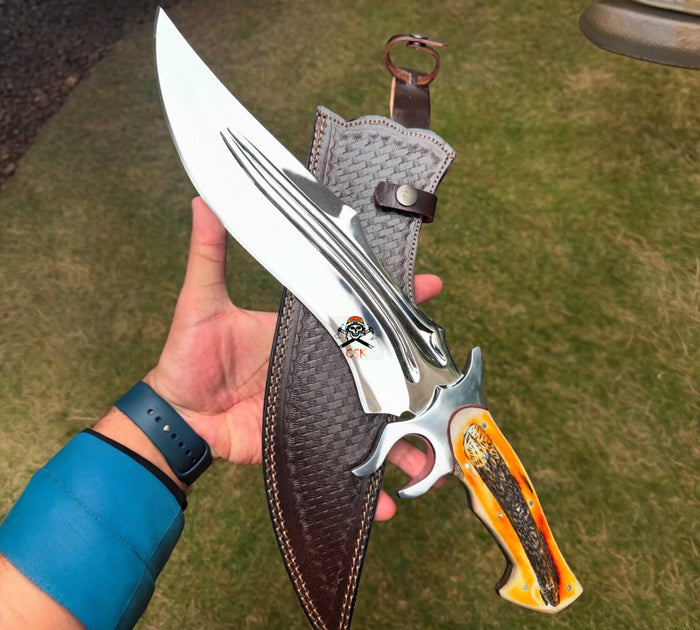 Csk Best Replica Knife - 16" J2 Steel Blade with Camel Bone Handle & Leather Case cskforged