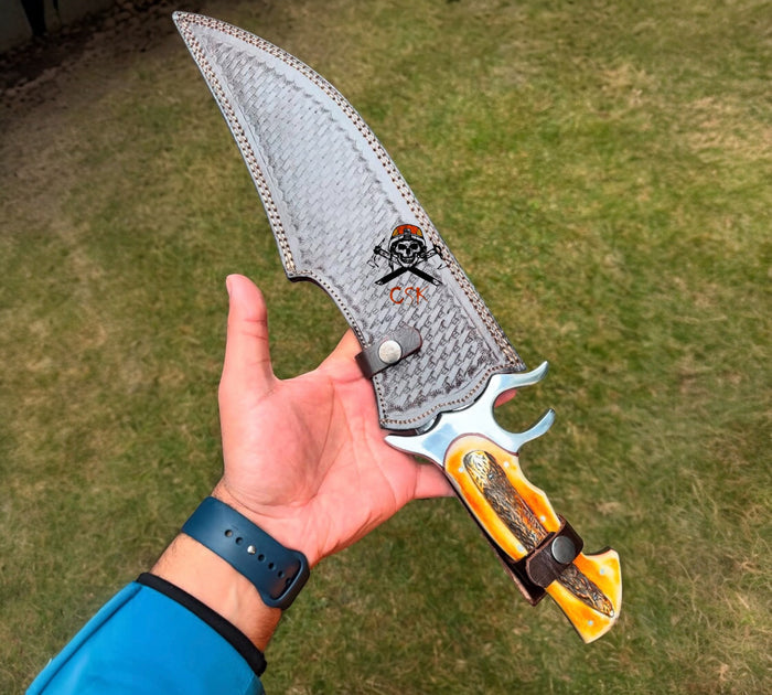 Csk Best Replica Knife - 16" J2 Steel Blade with Camel Bone Handle & Leather Case cskforged