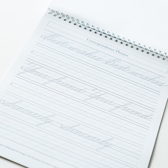 A sample page from Cursive Practice Workbook by Logos Calligraphy