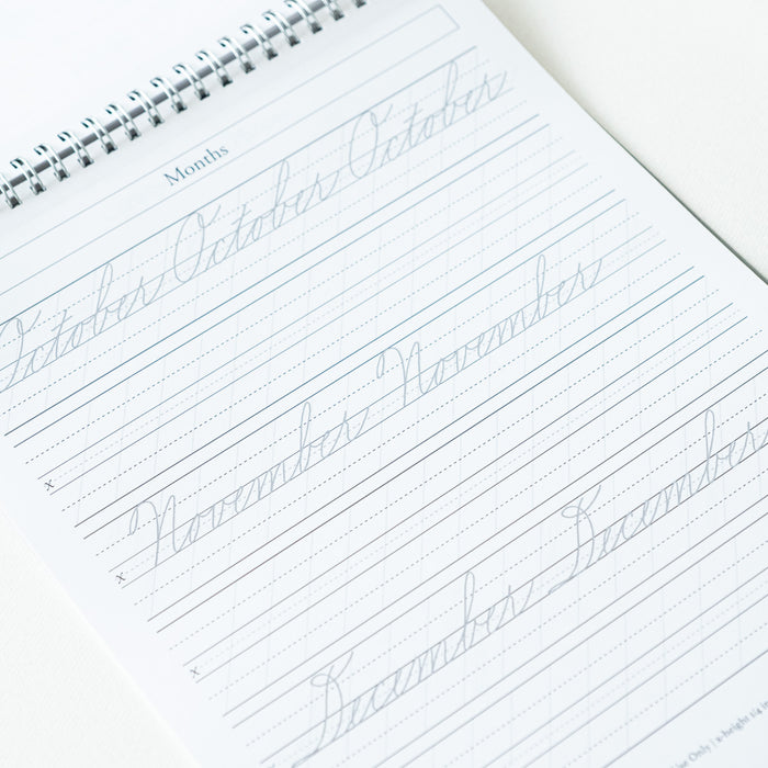 A sample page from the Cursive Practice Workbook by Logos Calligraphy