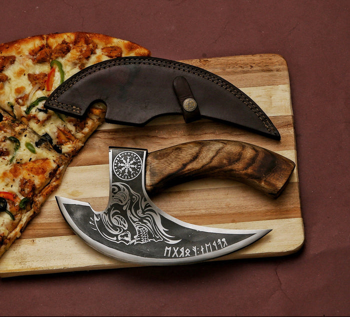 Custom hand forged pizza cutter X, Viking pizza cutter , Viking Bearded Camping pizza Cutter cskforged