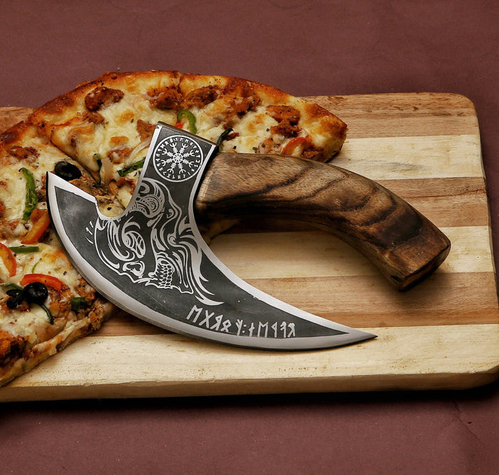 Custom hand forged pizza cutter X, Viking pizza cutter , Viking Bearded Camping pizza Cutter cskforged