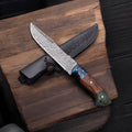 Custom Handmade Boar Hunter Knife – 12" Damascus Steel with Leather Sheath cskforged