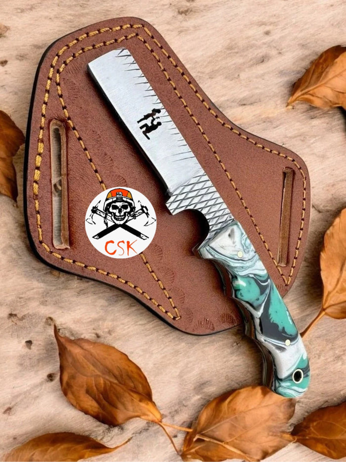 Custom Handmade Bull Cutter Knife – 8" Rasp Tool Steel Blade cskforged