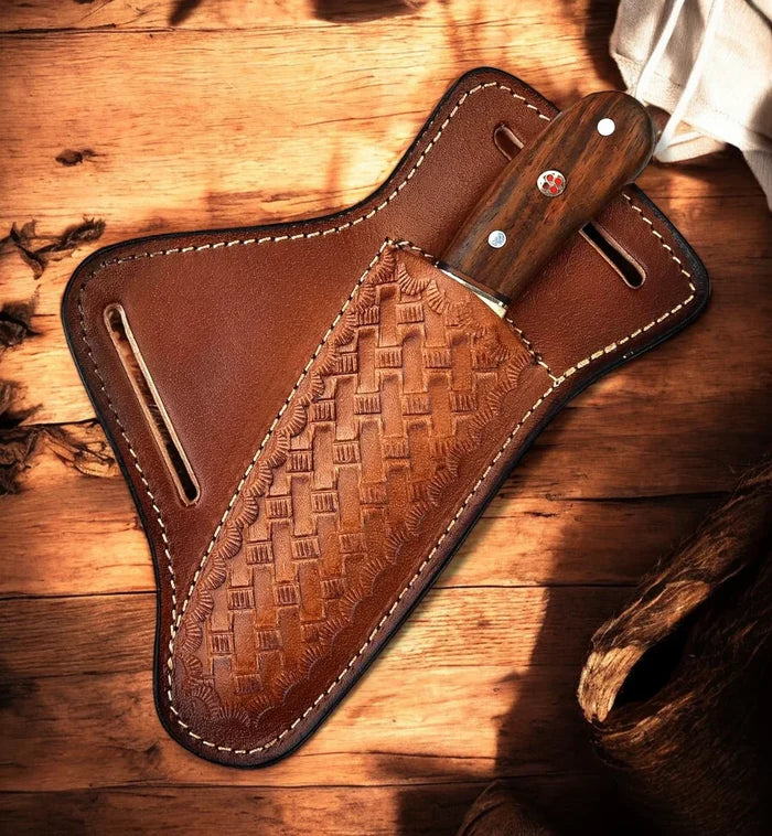 Custom Handmade Bull Cutter Knife with Leather Sheath cskforged