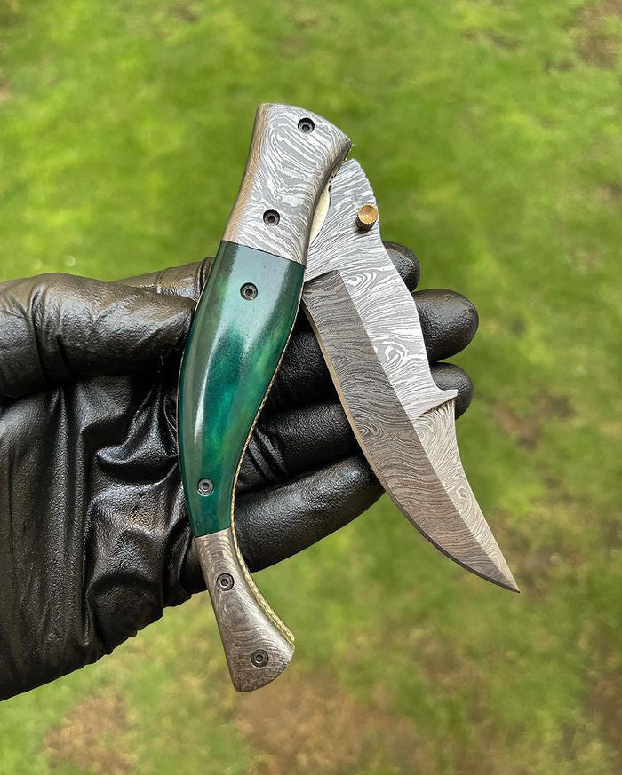 Custom Handmade Damascus Blade EDC Folding Pocket Knife cskforged