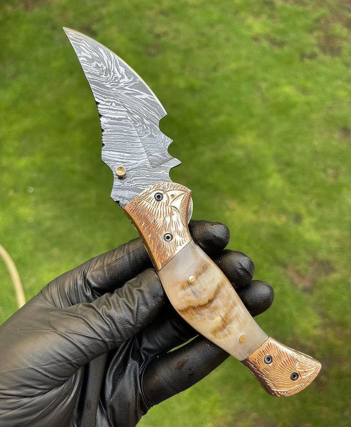 Custom Handmade Damascus Blade EDC Folding Pocket Knife cskforged