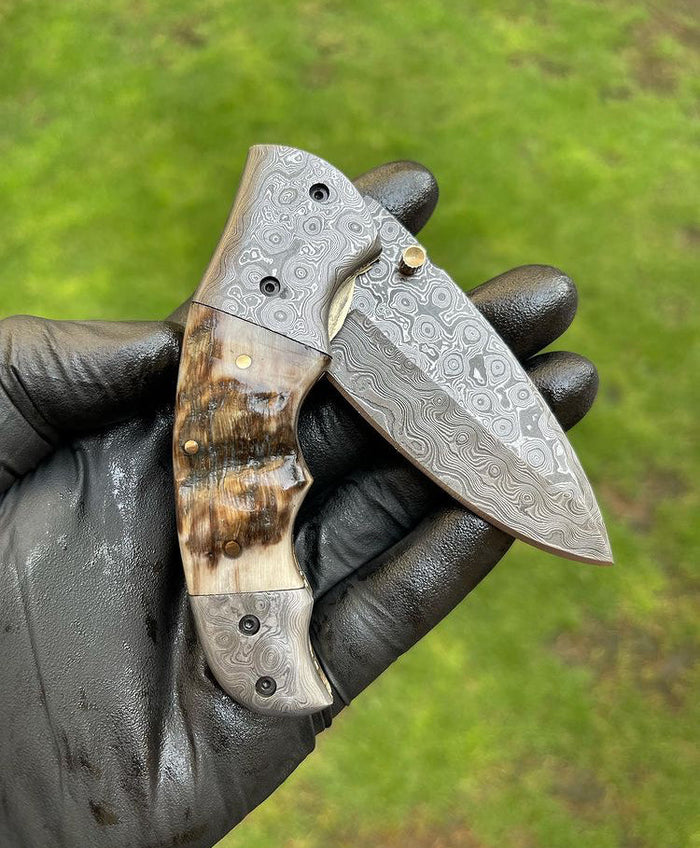 Custom Handmade Damascus Blade EDC Folding Pocket Knife cskforged