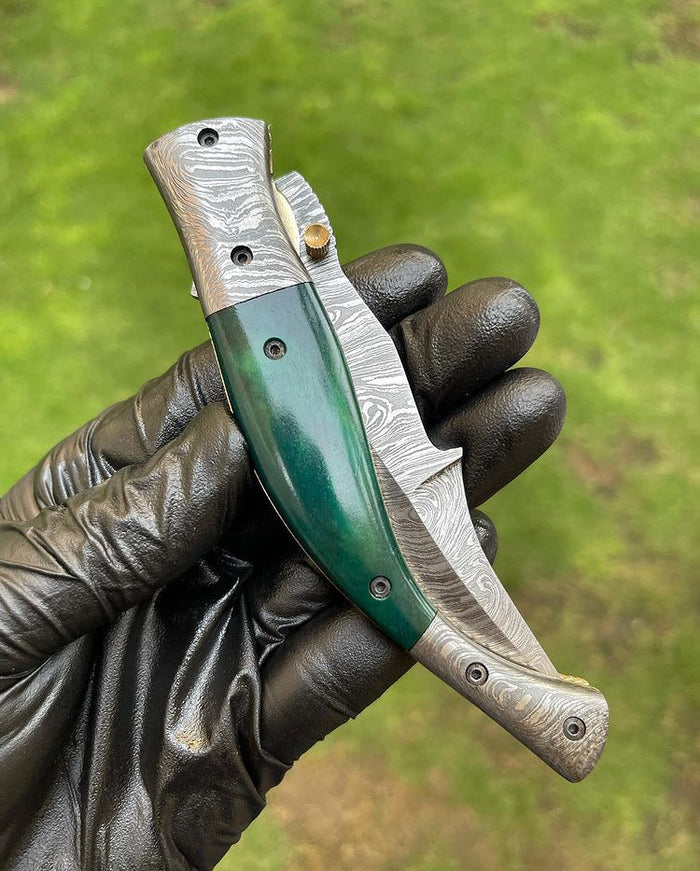 Custom Handmade Damascus Blade EDC Folding Pocket Knife cskforged
