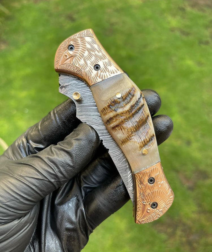 Custom Handmade Damascus Blade EDC Folding Pocket Knife cskforged