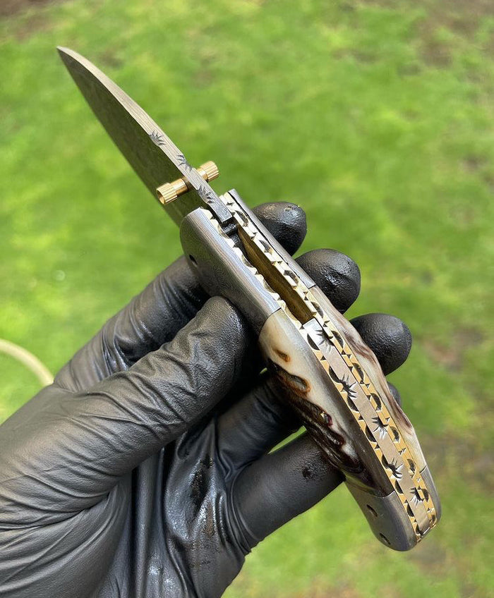 Custom Handmade Damascus Blade EDC Folding Pocket Knife cskforged