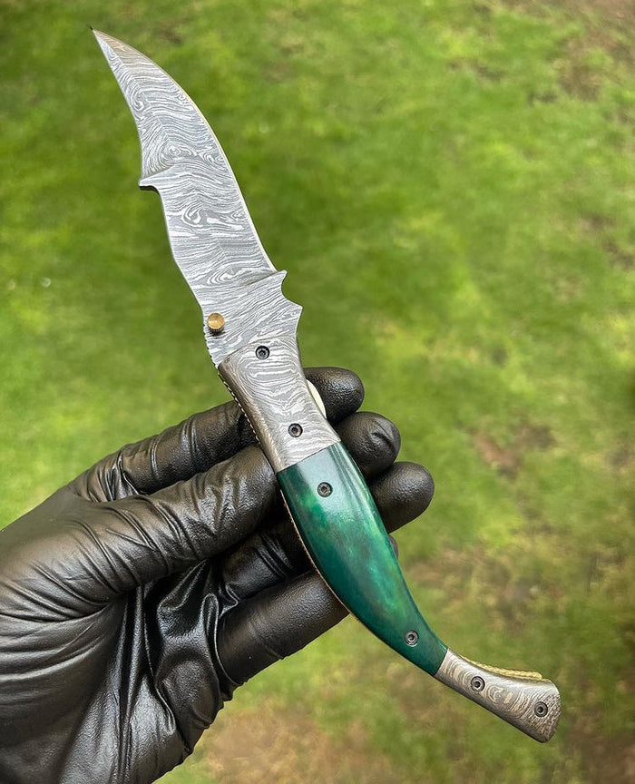 Custom Handmade Damascus Blade EDC Folding Pocket Knife cskforged