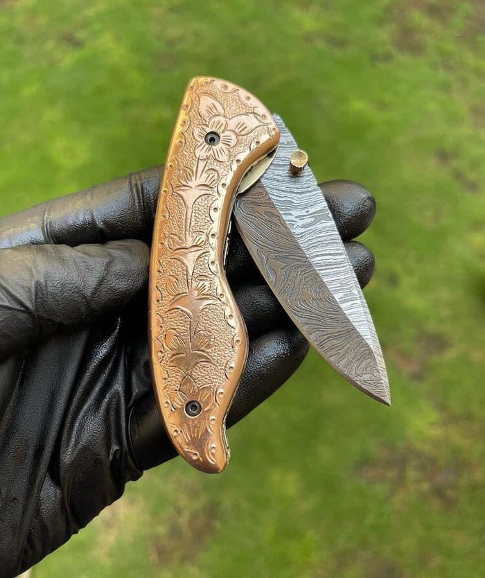 Custom Handmade Damascus Blade EDC Folding Pocket Knife cskforged