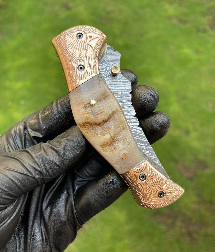 Custom Handmade Damascus Blade EDC Folding Pocket Knife cskforged