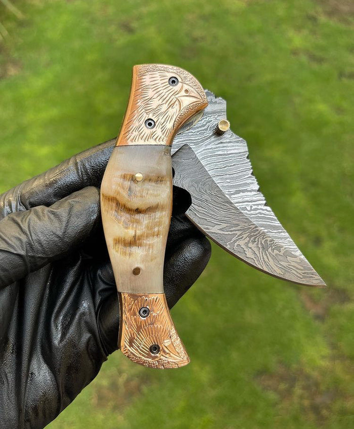 Custom Handmade Damascus Blade EDC Folding Pocket Knife cskforged