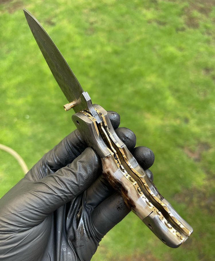Custom Handmade Damascus Blade EDC Folding Pocket Knife cskforged