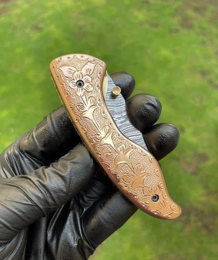 Custom Handmade Damascus Blade EDC Folding Pocket Knife cskforged