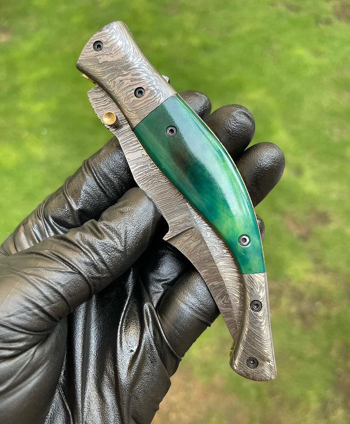 Custom Handmade Damascus Blade EDC Folding Pocket Knife cskforged