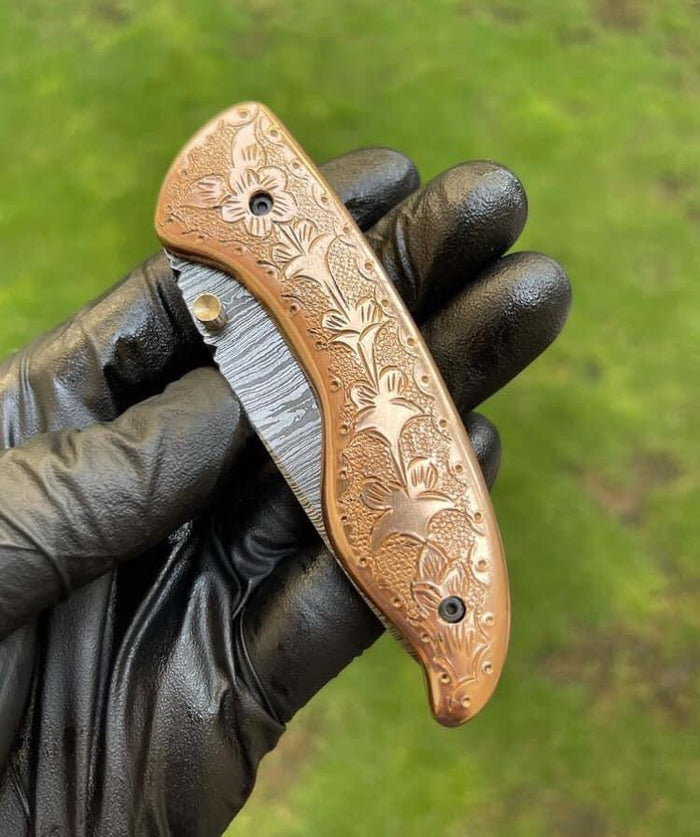 Custom Handmade Damascus Blade EDC Folding Pocket Knife cskforged