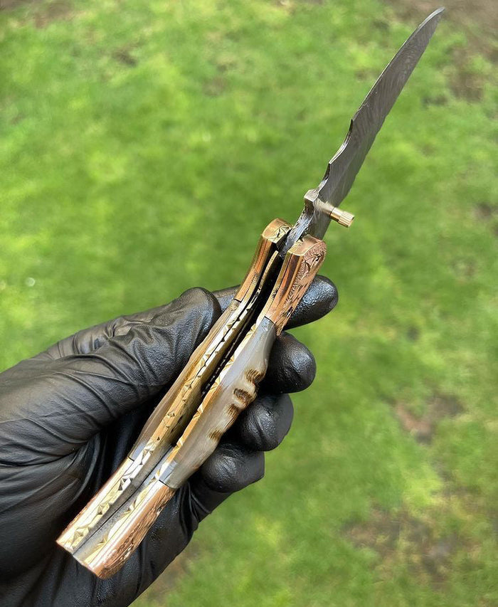 Custom Handmade Damascus Blade EDC Folding Pocket Knife cskforged