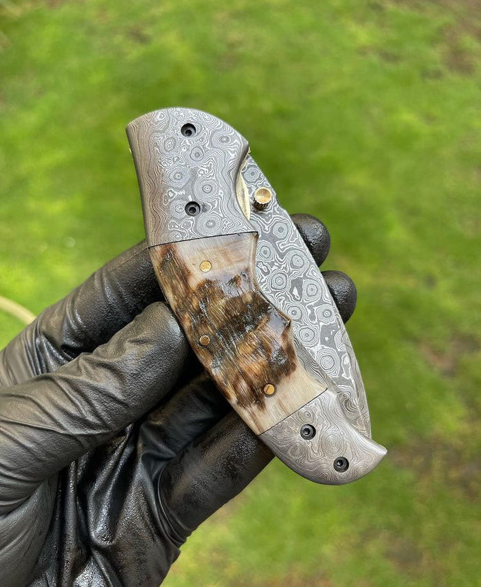 Custom Handmade Damascus Blade EDC Folding Pocket Knife cskforged