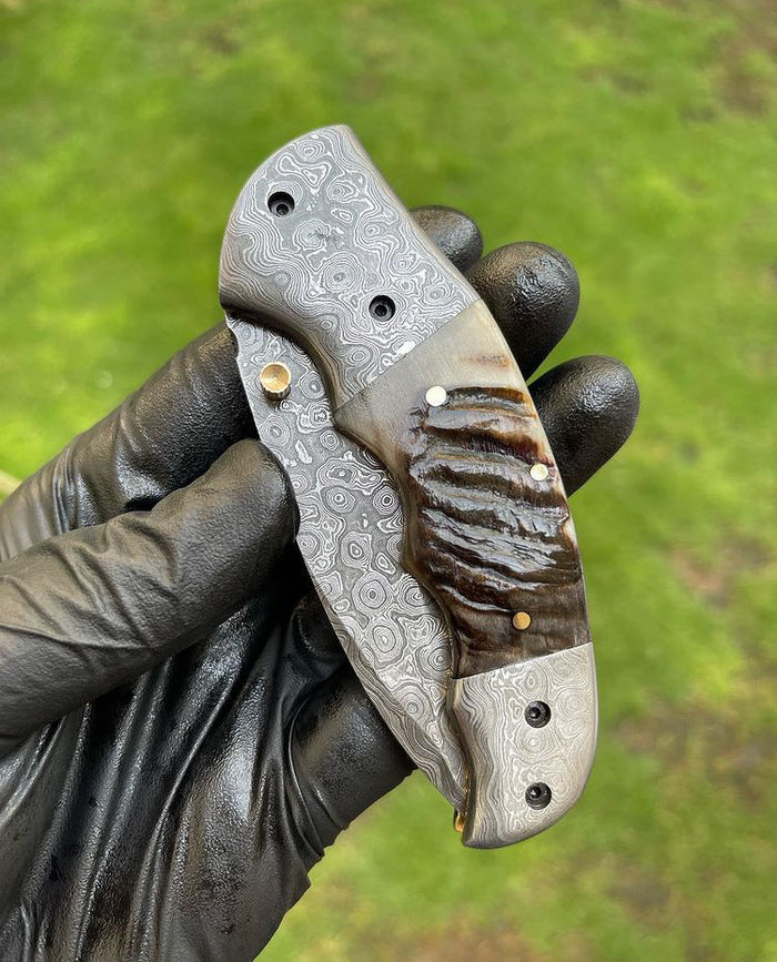Custom Handmade Damascus Blade EDC Folding Pocket Knife cskforged