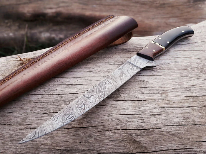 CUSTOM HANDMADE DAMASCUS FISHING FILLET KNIFE cskforged