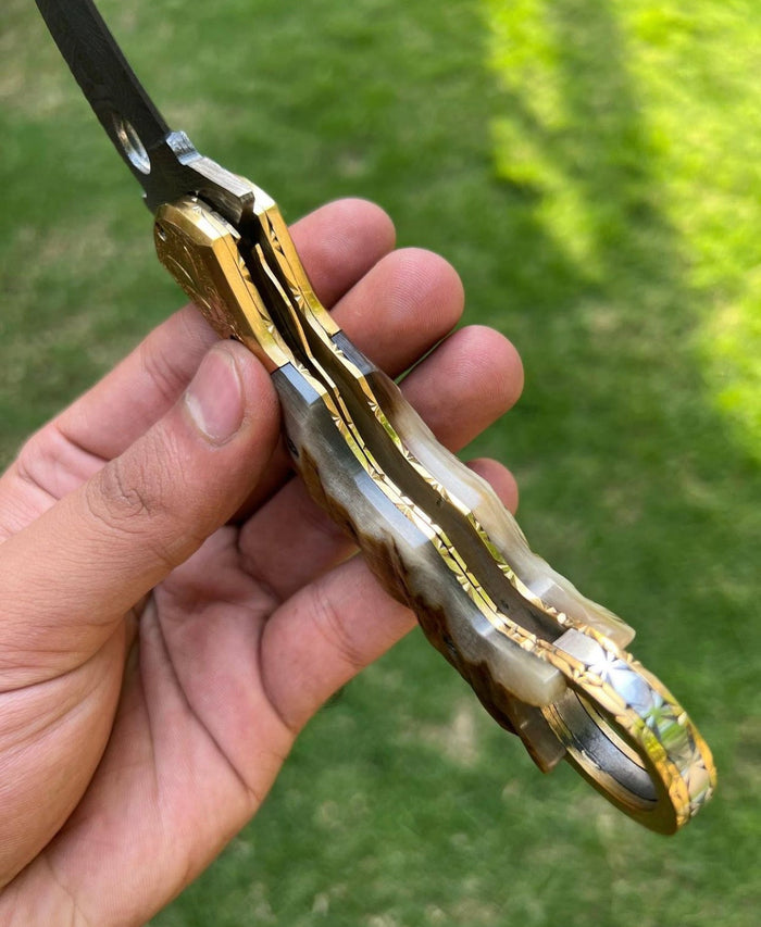 Custom Handmade Damascus Folding Pocket Knife With Karambit Design cskforged
