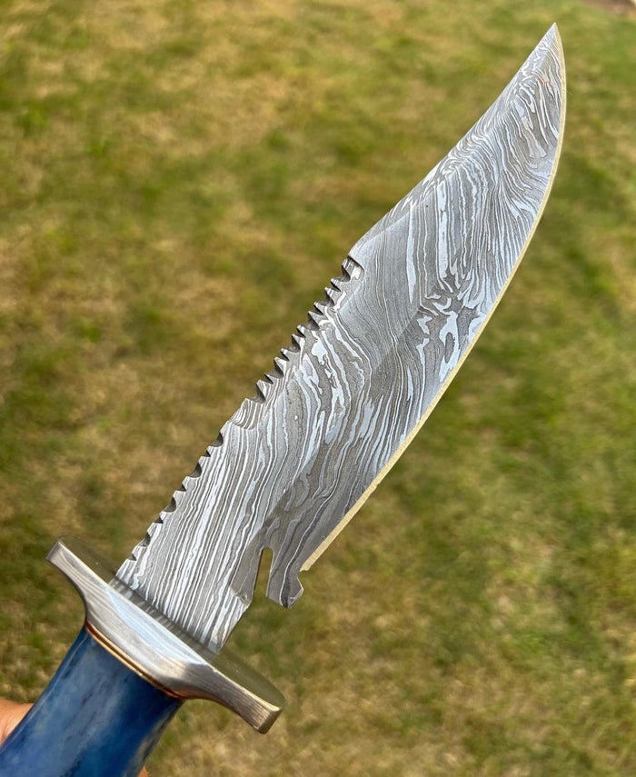 Custom Handmade Damascus Hunting Camping Knife with Stained Bone,Damascus Guard and Pommel Handle cskforged