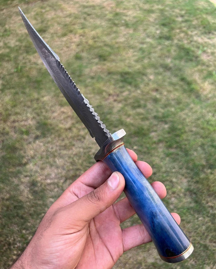 Custom Handmade Damascus Hunting Camping Knife with Stained Bone,Damascus Guard and Pommel Handle cskforged