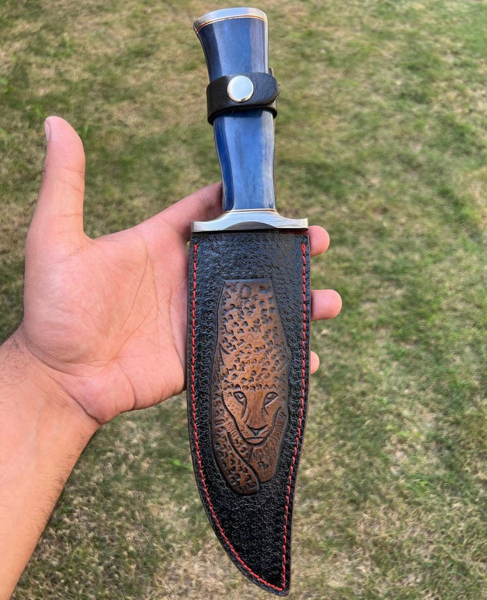 Custom Handmade Damascus Hunting Camping Knife with Stained Bone,Damascus Guard and Pommel Handle cskforged
