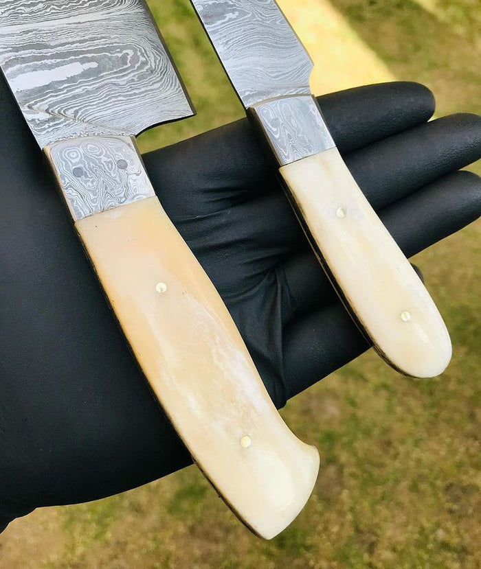 Custom Handmade Damascus steel 2 pieces chef set cskforged