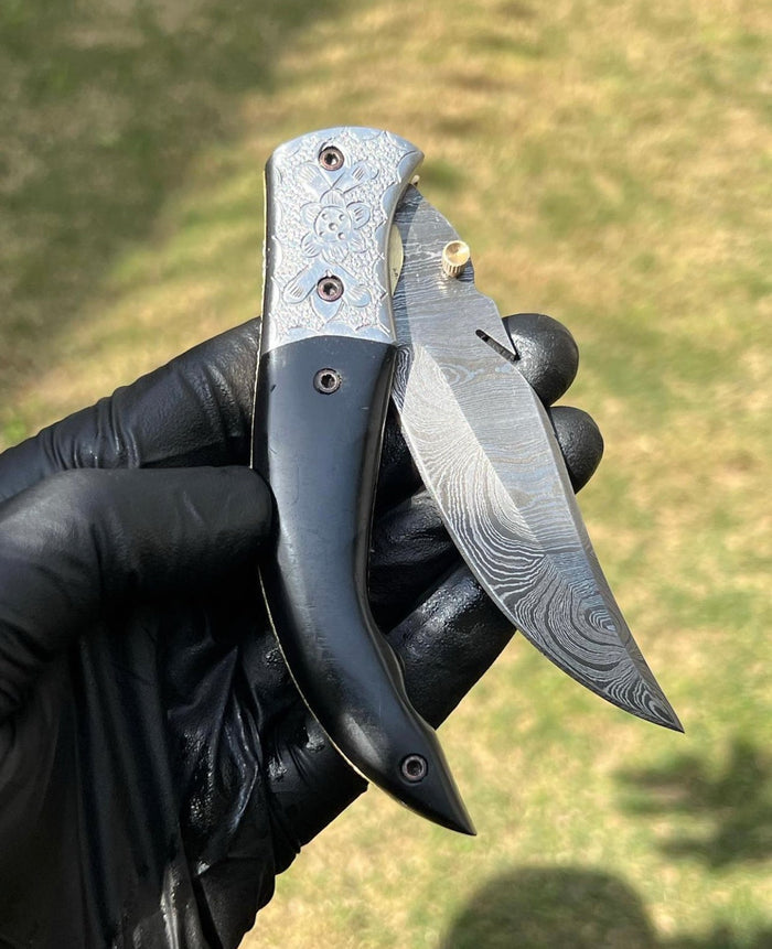 Custom Handmade Damascus steel Blade EDC Folding Pocket Knife cskforged