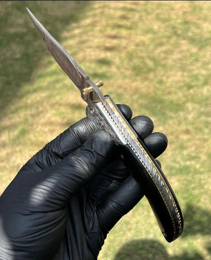 Custom Handmade Damascus steel Blade EDC Folding Pocket Knife cskforged