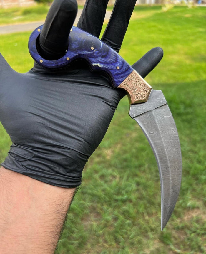 Custom Handmade Damascus steel Ring Tail karambit knife cskforged