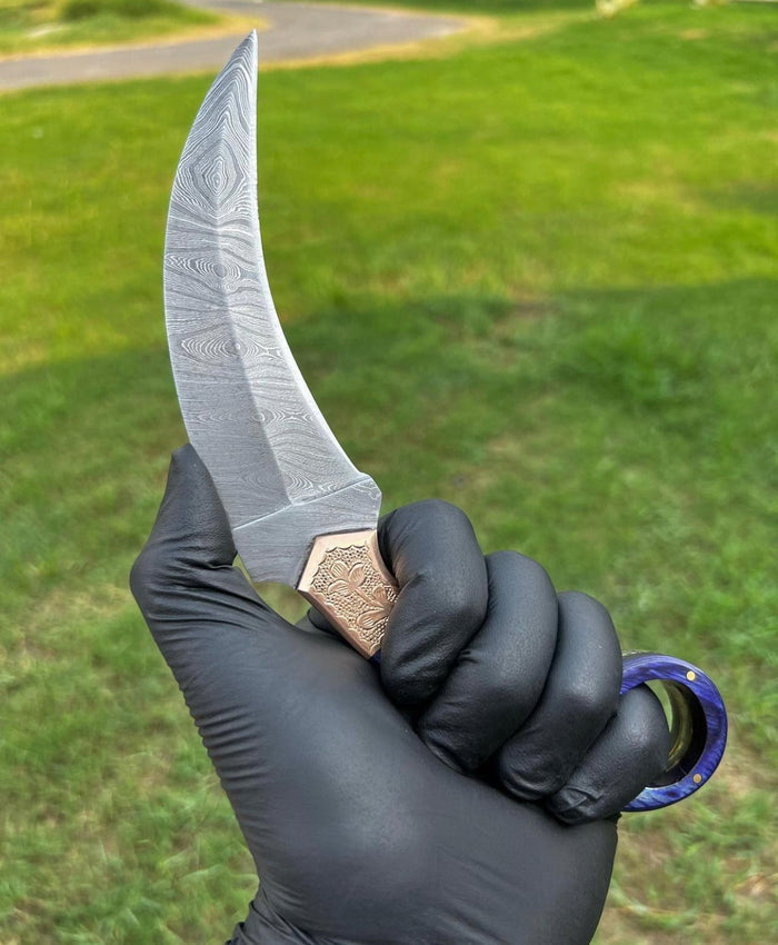 Custom Handmade Damascus steel Ring Tail karambit knife cskforged