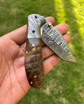 Custom Handmade Damascus steel Tanto Blade EDC Folding Pocket Knife cskforged